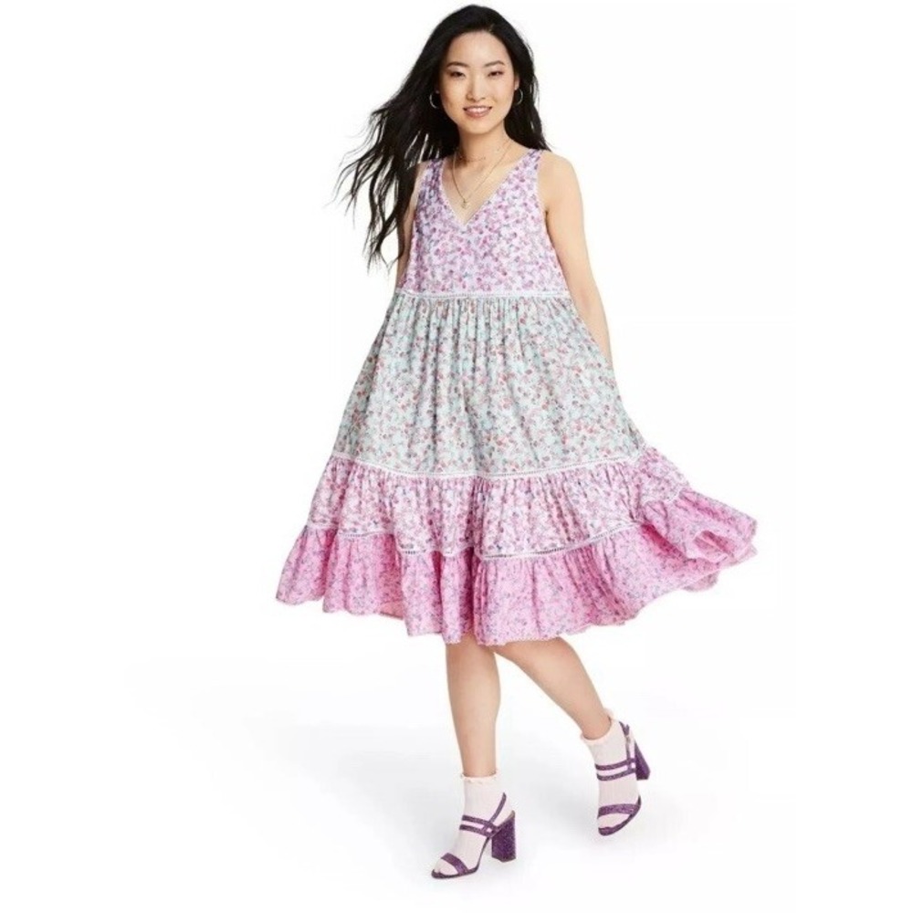 LoveShackFancy Target Camille Babydoll Mini Dress Light Pink Floral Sleeveless M
